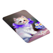 Magnet Flexible Chat blanc avec collier de fleurs violettes (Côté Droit)