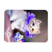 Magnet Flexible Chat blanc avec collier de fleurs violettes (Horizontal)