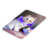 Magnet Flexible Chat blanc avec collier de fleurs violettes (Côté Gauche)