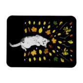 Magnet Flexible Chat blanc avec illustration de feuilles d'automne (Horizontal)