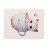 Magnet Flexible Chat blanc-rose mignonne dans une tasse de thé (4) (Horizontal)