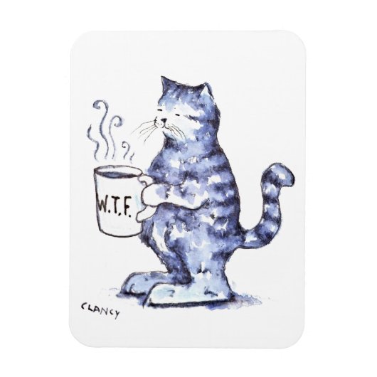 Magnet Flexible Chat bleu avec tasse WTF (Vertical)
