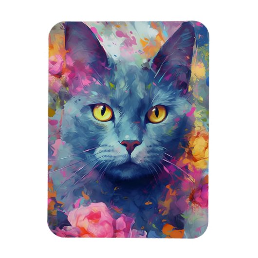 Magnet Flexible Chat bleu russe coloré (Vertical)