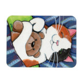 Magnet Flexible Chat Calico couché et ours en peluche (Horizontal)