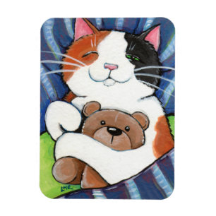 Magnet Flexible Chat Calico couché et ours en peluche