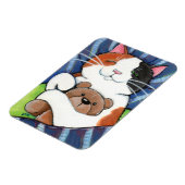 Magnet Flexible Chat Calico couché et ours en peluche (Côté Gauche)