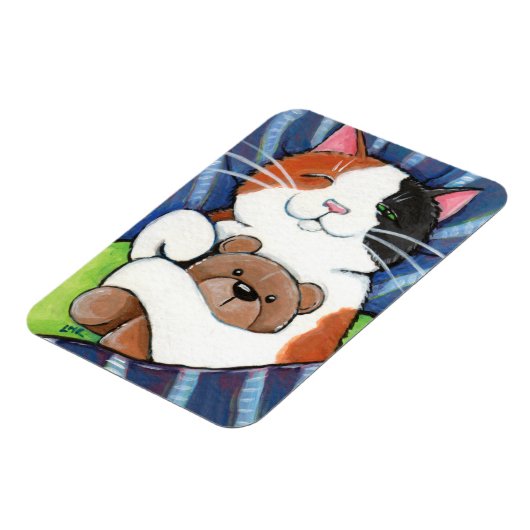 Magnet Flexible Chat Calico couché et ours en peluche (Côté Gauche)