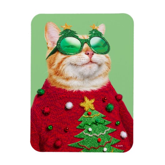 Magnet Flexible Chat dans un pull de Noël moche (Vertical)