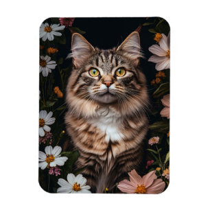 Magnet Flexible Chat de Maine Coon entouré de fleurs Flexibles