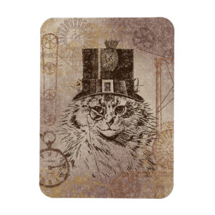 Magnet Flexible Chat de Steampunk Kitty dans le casquette