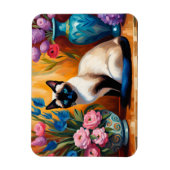 Magnet Flexible Chat et bouquets siamois dans Vases aquarelle (Vertical)
