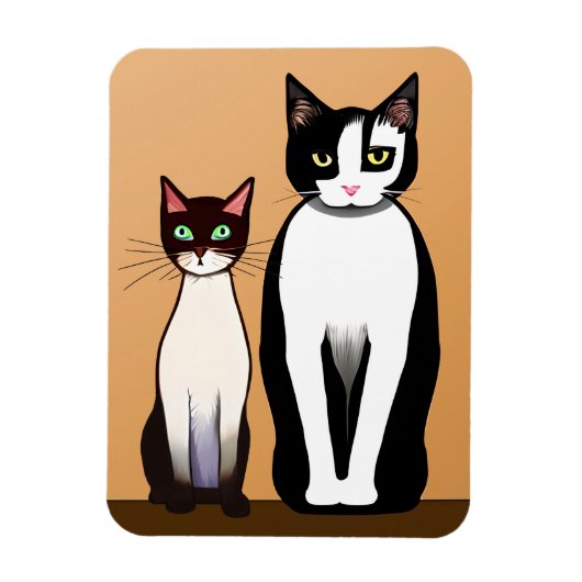 Magnet Flexible Chat et chaton noir et blanc rétro moderne (Vertical)