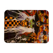 Magnet Flexible Chat-fille Halloween Vert Citrouilles, Fantômes (Horizontal)