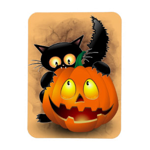 Magnet Flexible Chat Fun Halloween Caractère mordant un Citrouille
