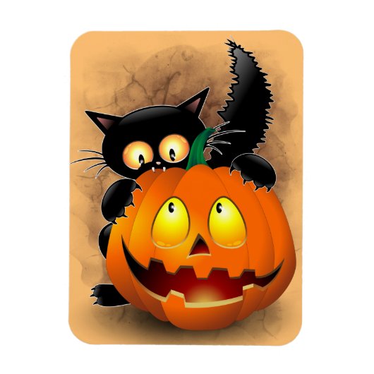 Magnet Flexible Chat Fun Halloween Caractère mordant un Citrouille (Vertical)
