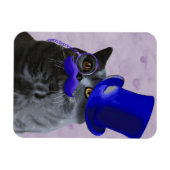 Magnet Flexible Chat gris avec chapeau bleu et moustache (Horizontal)
