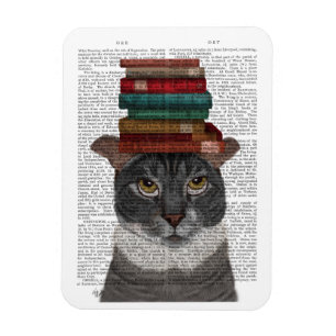 Magnet Flexible Chat gris avec des livres sur la tête