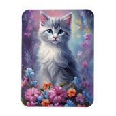 Magnet Flexible Chat Gris Whimsical dans Magic Garden Kitten Magne (Vertical)