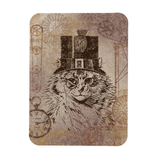 Magnet Flexible Chat Kitty Steampunk en chapeau supérieur, Équipem (Vertical)