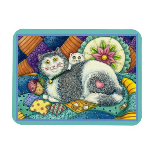 MAGNET FLEXIBLE CHAT MÈRE & CUISINE, QUILTS EN PATCHWORK, PINCUSHI (Horizontal)