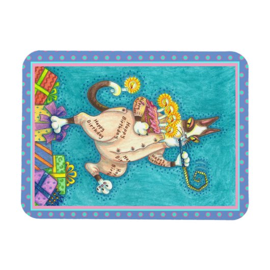 MAGNET FLEXIBLE CHAT N'FITZ EN COUCHER D'ANNIVERSAIRE, GÂTEAU ET B (Horizontal)