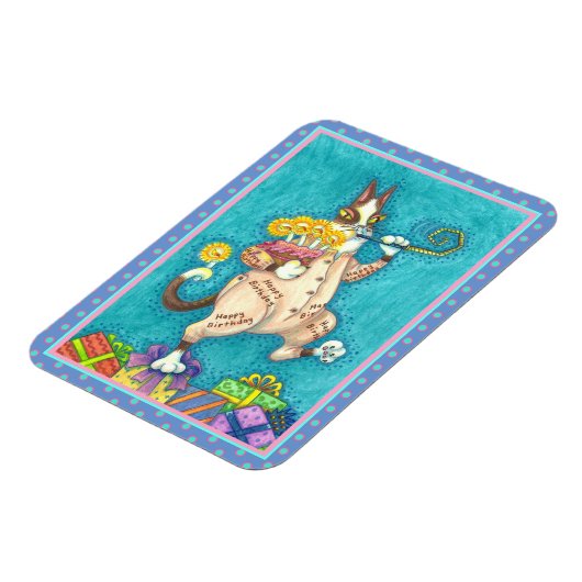 MAGNET FLEXIBLE CHAT N'FITZ EN COUCHER D'ANNIVERSAIRE, GÂTEAU ET B (Côté Gauche)