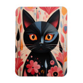 Magnet Flexible Chat Noir Adorable Avec Fleurs Roses (Vertical)