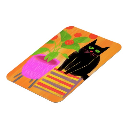 Magnet Flexible Chat Noir Adorable Avec Plantes (Côté Gauche)