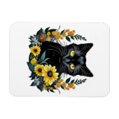 Magnet Flexible chat noir avec des fleurs (Horizontal)