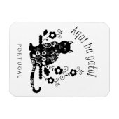 Magnet Flexible Chat noir avec fleurs et expression portugaise (Horizontal)