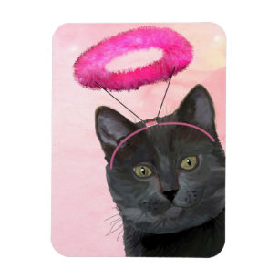 Magnet Flexible Chat noir avec le halo rose d'ange