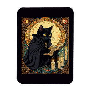 Magnet Flexible Chat noir d'Halloween lisant un livre