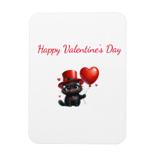 Magnet Flexible Chat Noir Drôle Avec Ballons Saint-Valentin