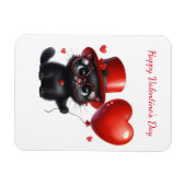 Magnet Flexible Chat noir drôle avec ballons Saint-Valentin (Horizontal)