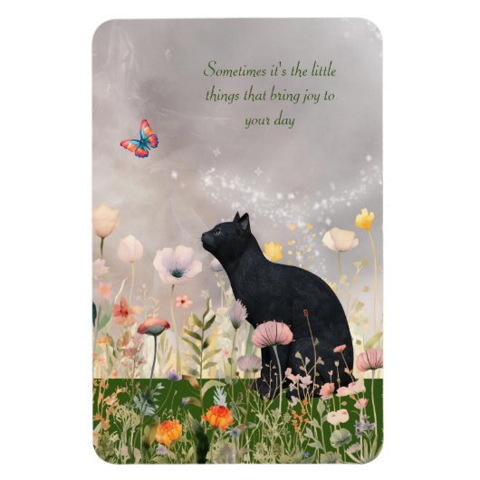 Magnet Flexible Chat noir en fleurs (Vertical)