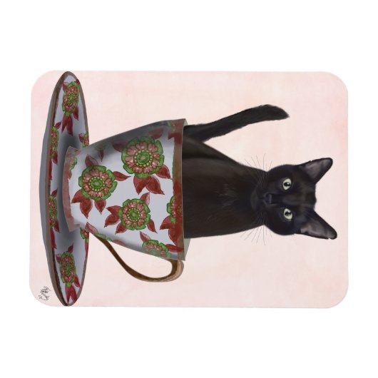 Magnet Flexible Chat noir en Teacup (Horizontal)