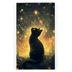 Magnet Flexible Chat noir enchanté avec des lucioles