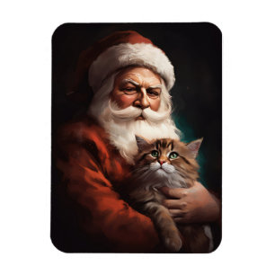 Magnet Flexible Chat Persan avec le Père Noël Fête de Noël