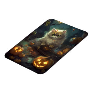 Magnet Flexible Chat Persan d'Halloween avec citrouilles effrayant
