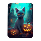 Magnet Flexible Chat Russe Bleu Halloween Avec Citrouilles Effraya (Vertical)