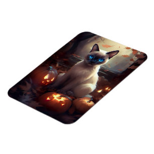 Magnet Flexible Chat Siamais Halloween Avec Peur Citrouille