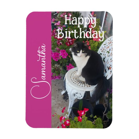 Magnet Flexible Chat Smoking Filles Fleurs Nom Anniversaire (Vertical)