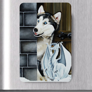 Magnet Flexible Château Dragon Chien Husky Fantaisie d'Hiver Fanta