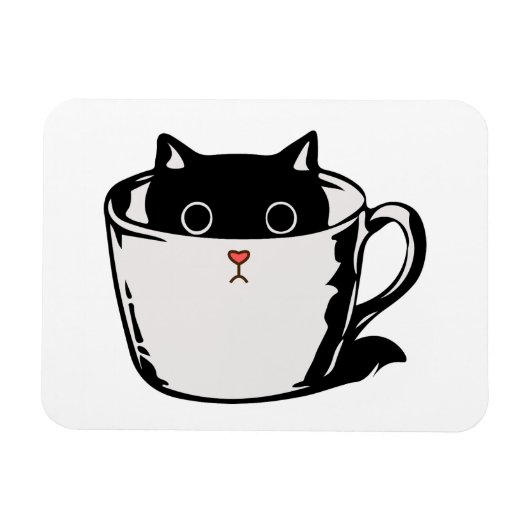 Magnet Flexible Chaton noir avec nez rouge caché dans une tasse (Horizontal)