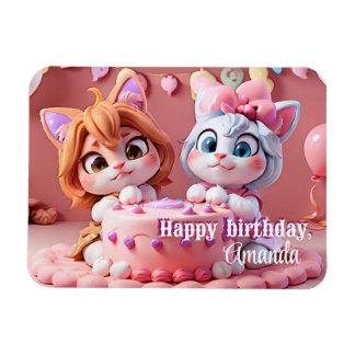 Magnet Flexible Chatons avec gâteau d'anniversaire et ballons