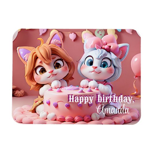 Magnet Flexible Chatons avec gâteau d'anniversaire et ballons (Horizontal)