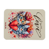 Magnet Flexible Chats avec carte de voeux pliée d'amour (Horizontal)