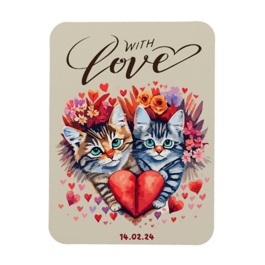 Magnet Flexible Chats avec carte de voeux pliée d'amour (Vertical)