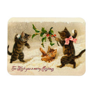 Magnet Flexible Chats jouant dans la neige Vintage Christmas Magne