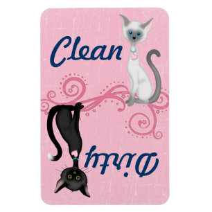 Magnet Flexible Chats noirs et blancs Lave-vaisselle rose propre